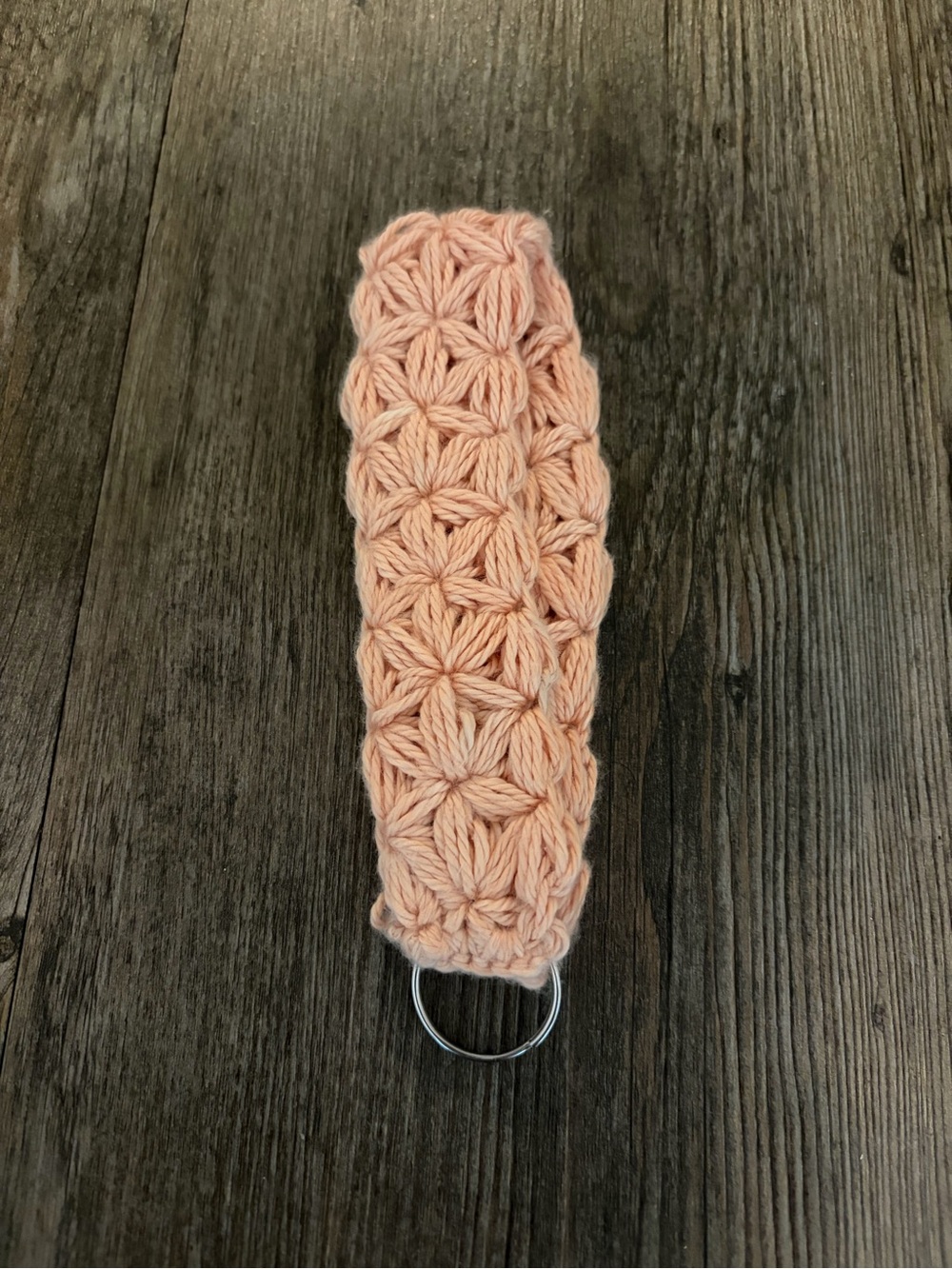 Handmade Peach Crochet Key Fob Wristlet